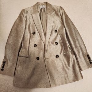 Reiss Women's Mimi Metallic Textured Blazer Jacket - Gold